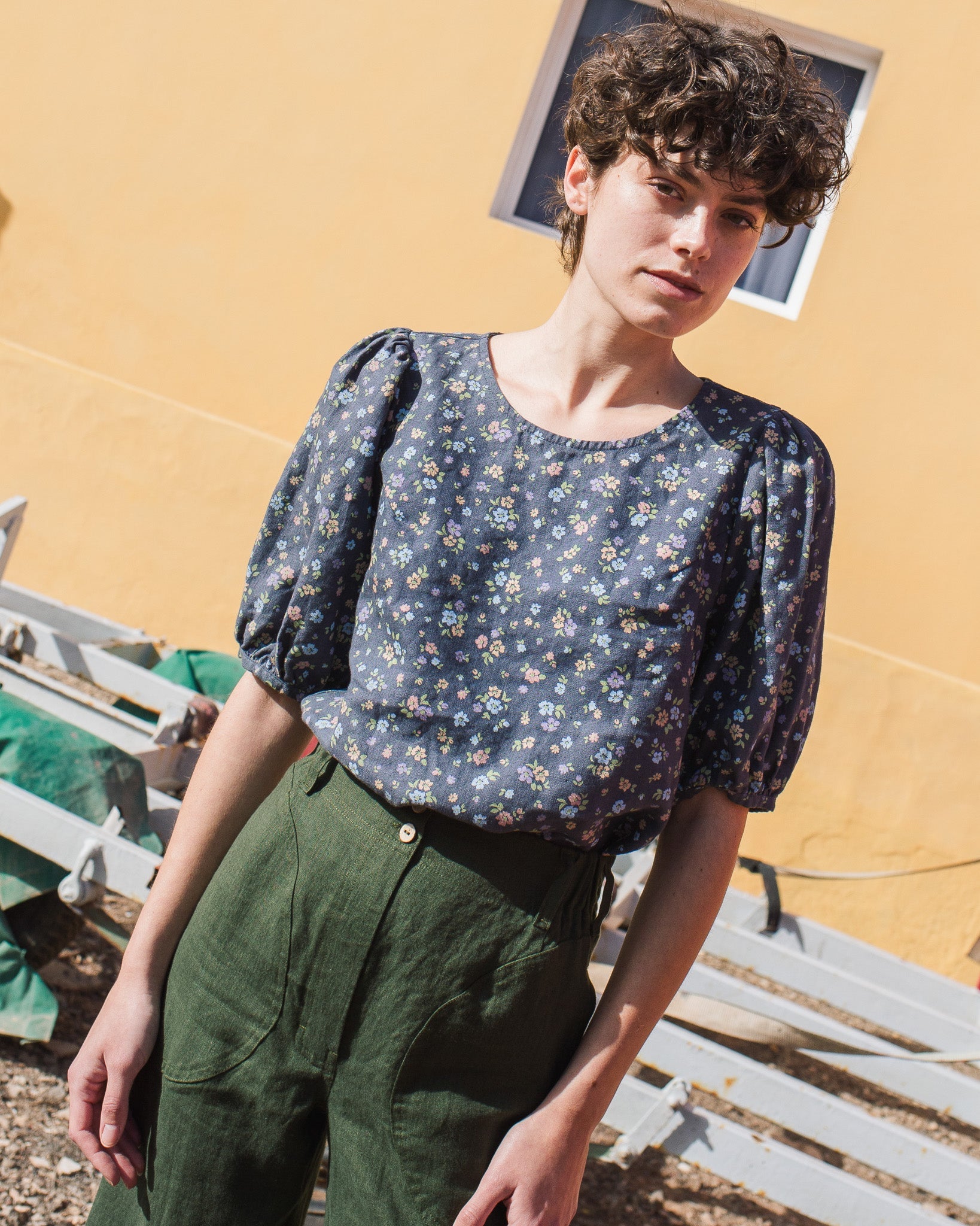 CARMEL puff sleeve linen top - notperfectlinen