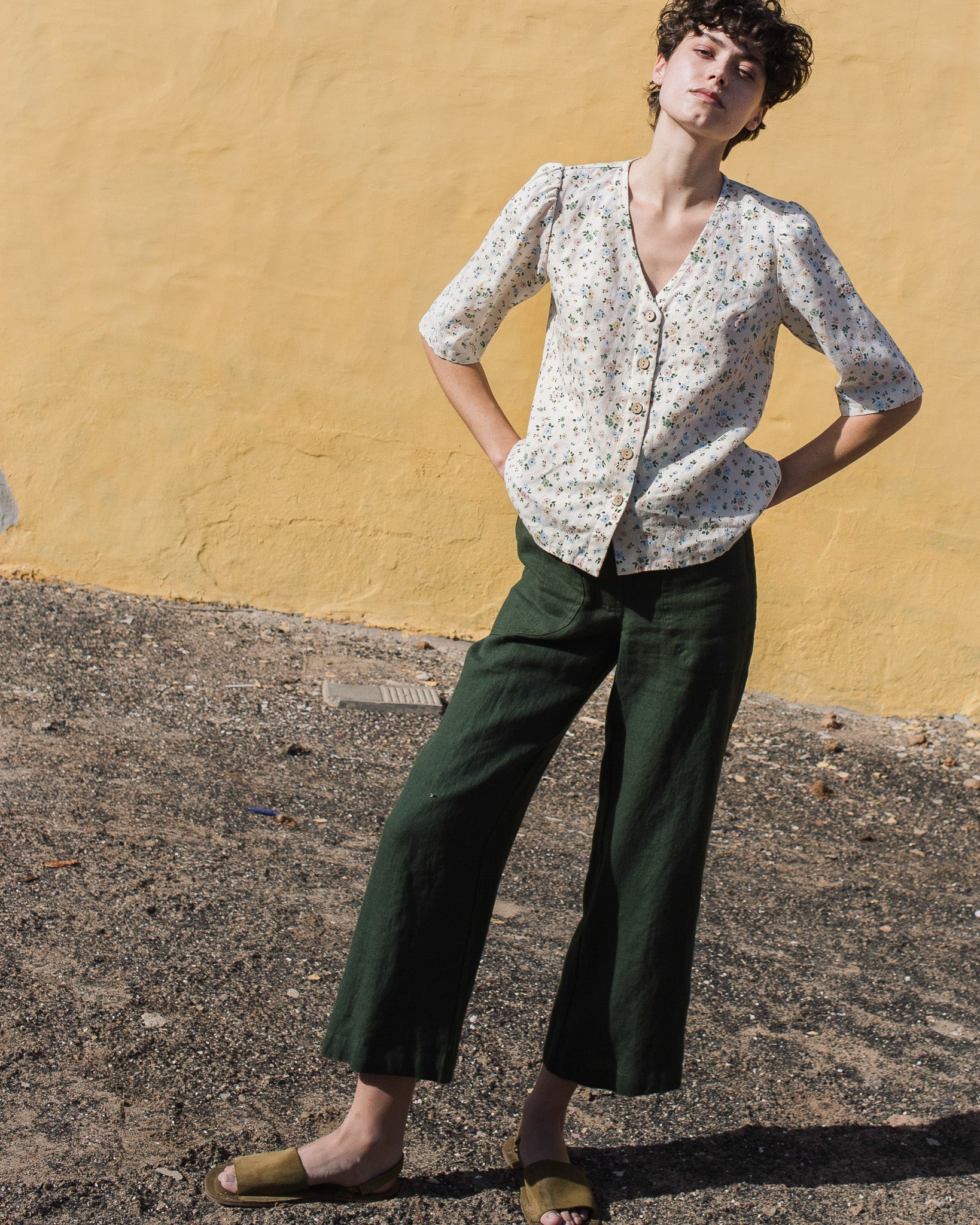 ISLA elbow sleeve top linen - notperfectlinen