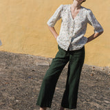 R: ISLA elbow sleeve linen top (Size: L; Color: Admiral Blue)