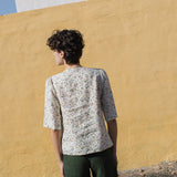 R: ISLA elbow sleeve linen top (Size: L; Color: Admiral Blue)