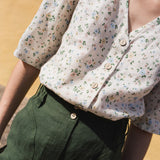 R: ISLA elbow sleeve linen top (Size: L; Color: Admiral Blue)