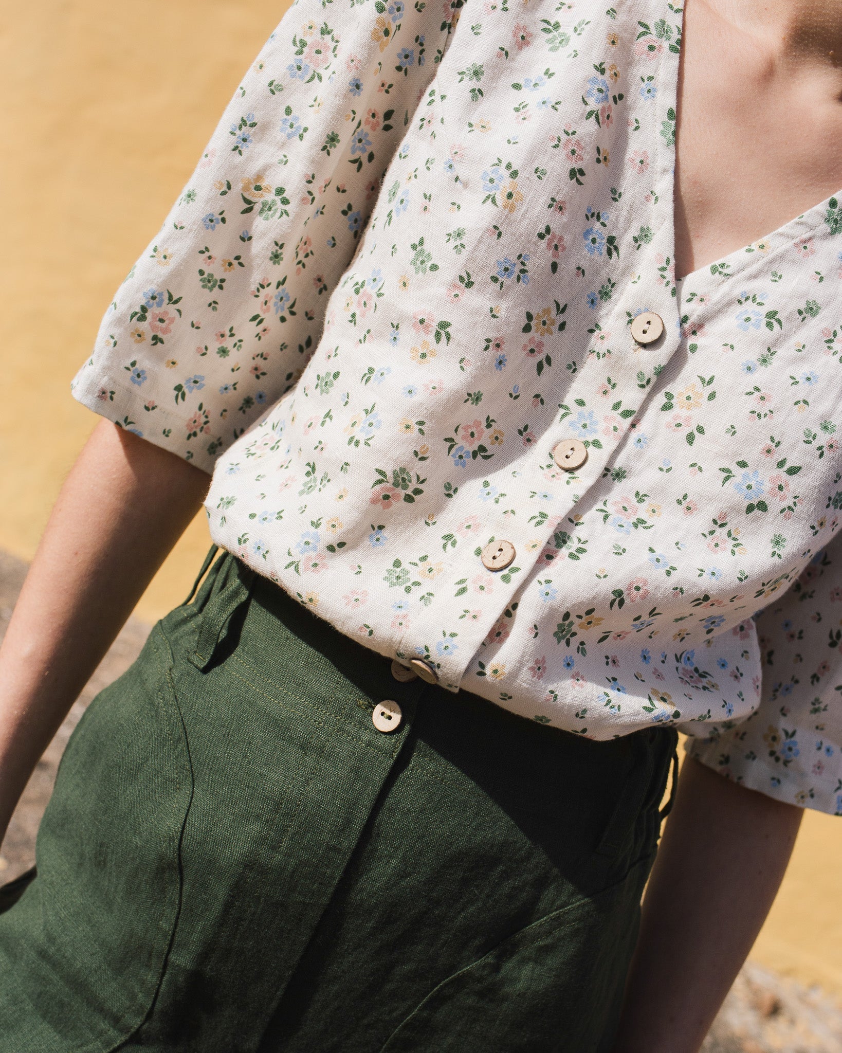 ISLA elbow sleeve top linen - notperfectlinen