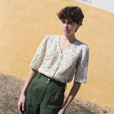 R: ISLA elbow sleeve linen top (Size: L; Color: Admiral Blue)