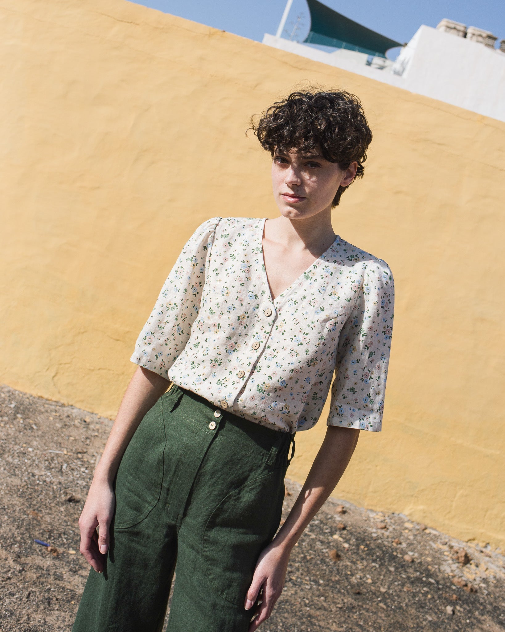 ISLA elbow sleeve top linen - notperfectlinen