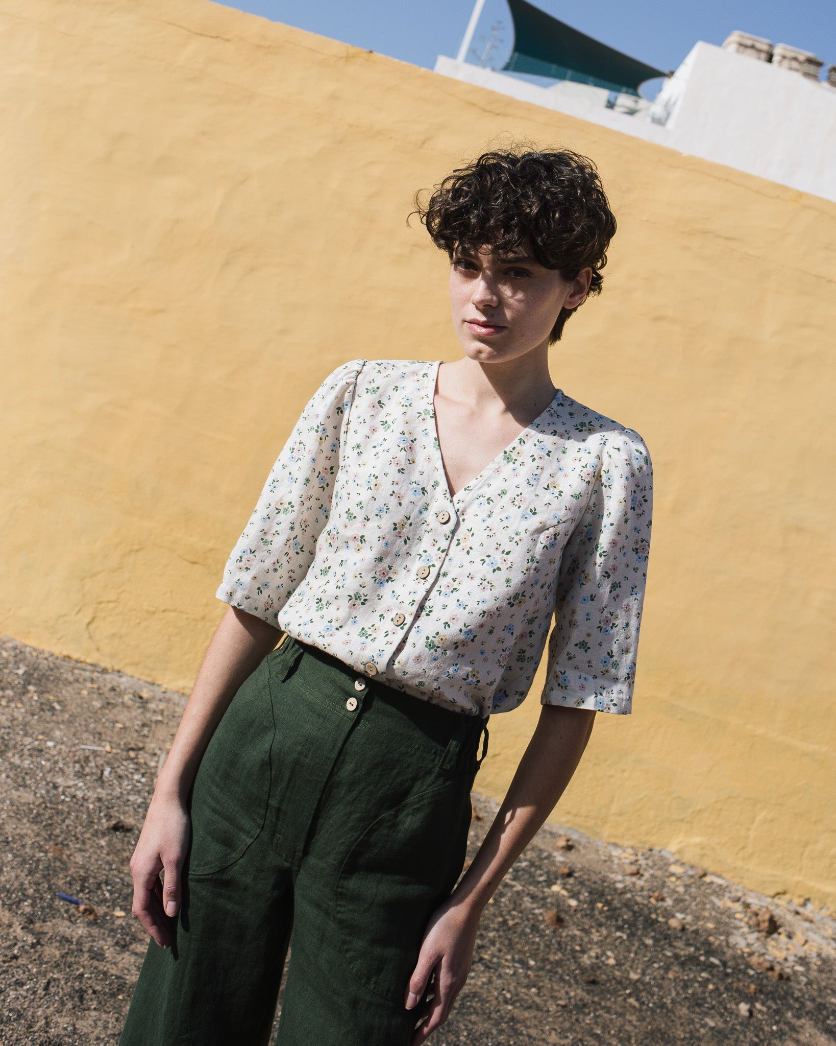 ISLA elbow sleeve linen shirt - notperfectlinen