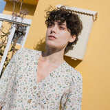 R: ISLA elbow sleeve linen top (Size: L; Color: Admiral Blue)