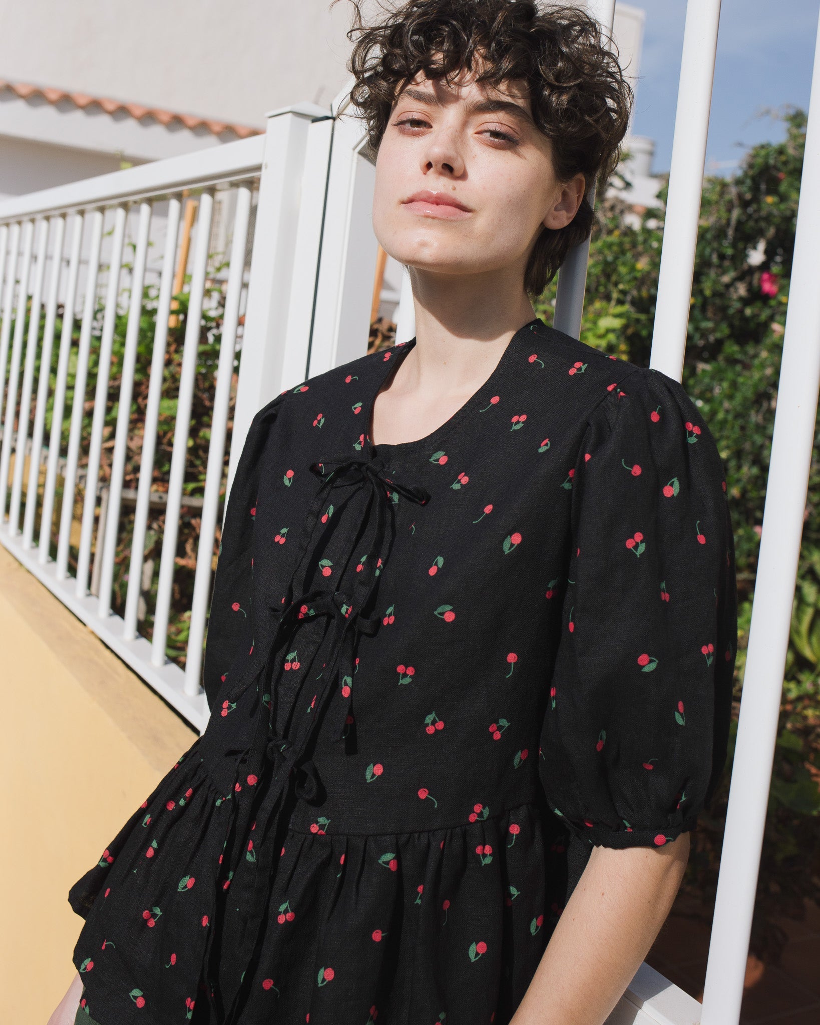 MELINA bow tie linen blouse - notperfectlinen