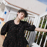 MELINA bow tie linen blouse - notperfectlinen