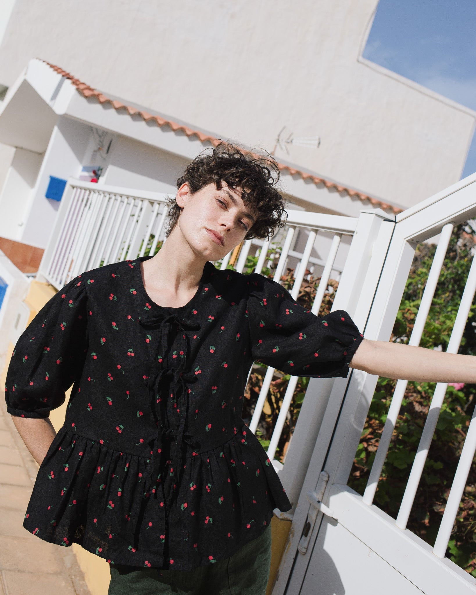 MELINA bow tie linen blouse - notperfectlinen