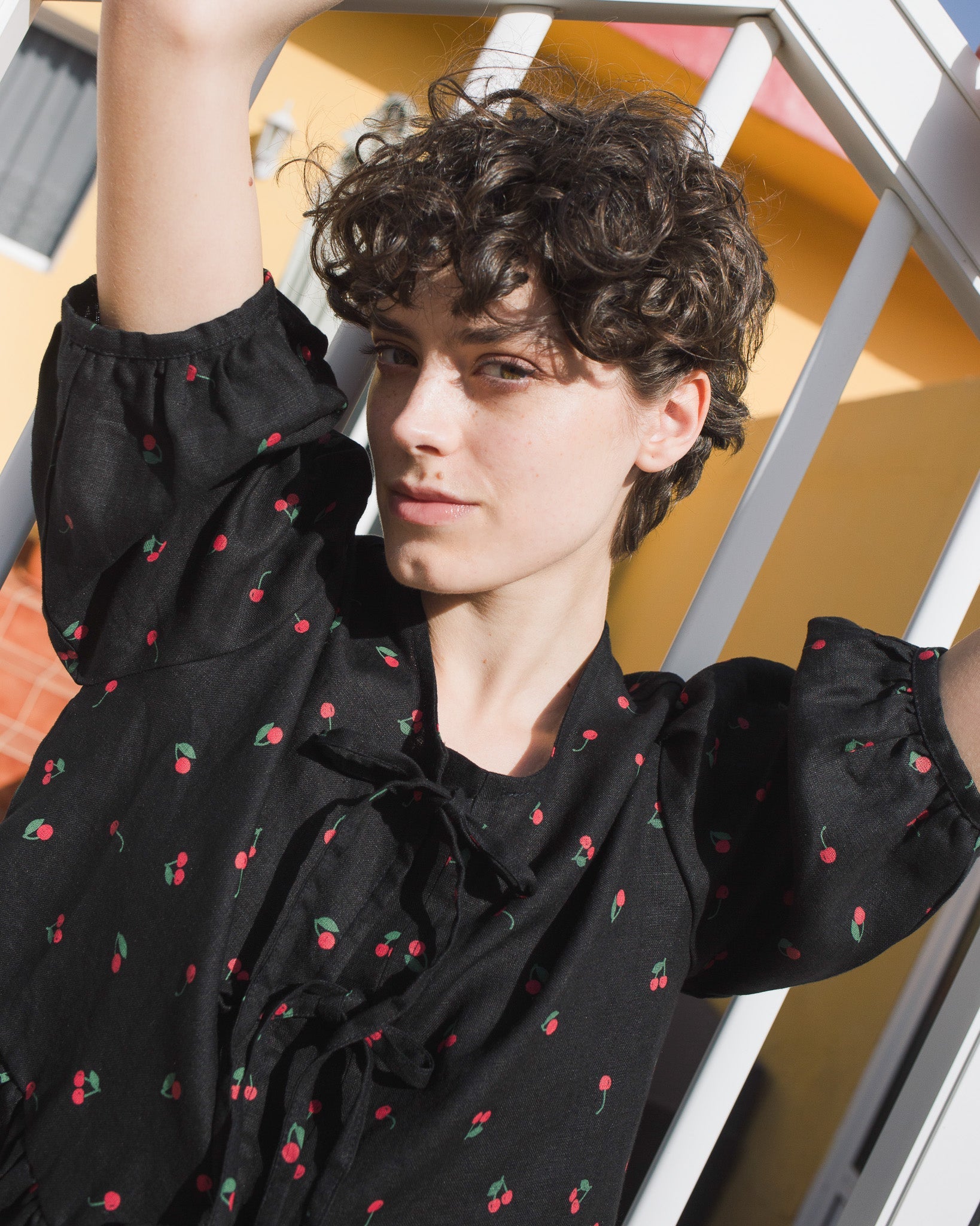 MELINA bow tie linen blouse - notperfectlinen