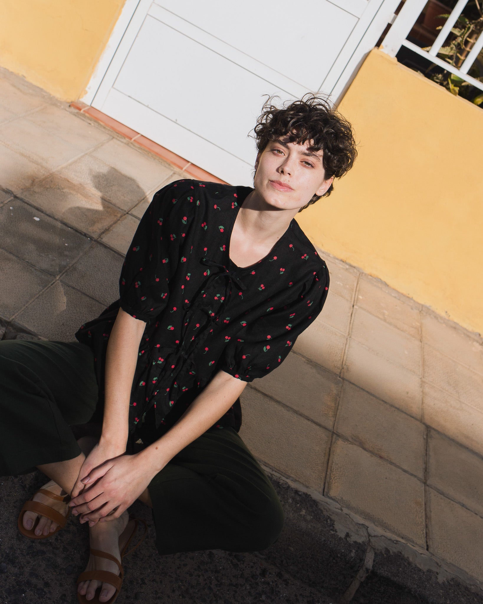 MELINA bow tie linen blouse - notperfectlinen