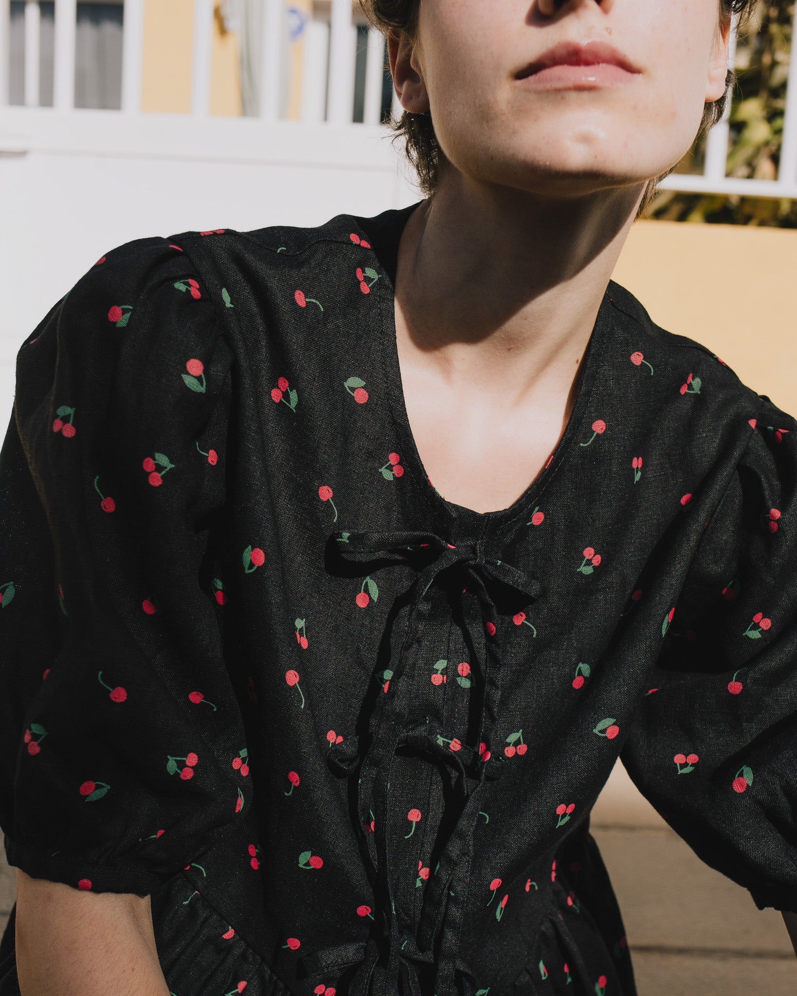 MELINA bow tie linen blouse - notperfectlinen