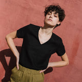 LUCA V-neck fitted linen top - notperfectlinen