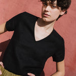 LUCA V-neck fitted linen top - notperfectlinen