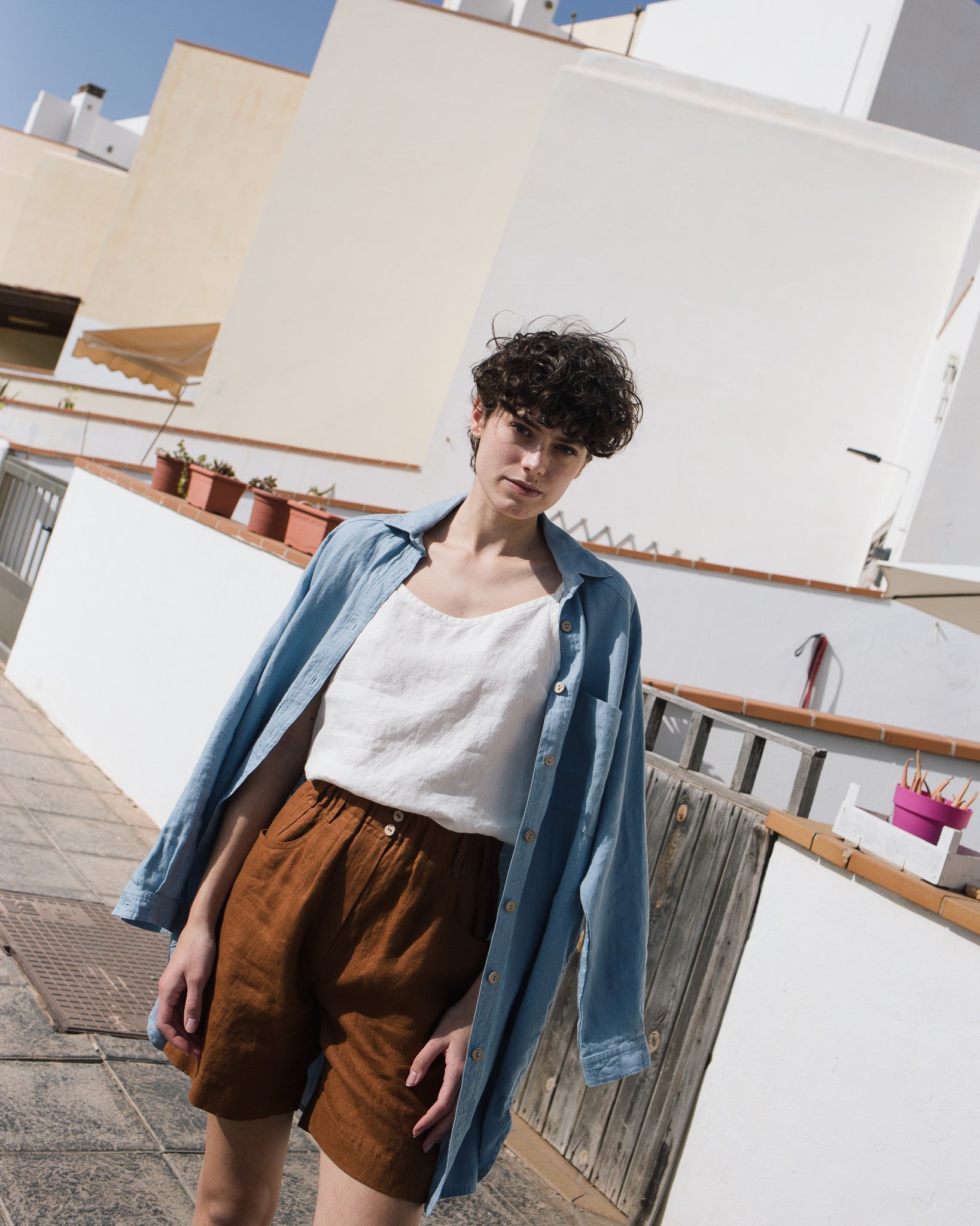 MORCOTE high-waisted linen shorts - notperfectlinen