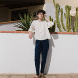 R: ELMINA button-up linen shirt (Size: S/M; Color: Night Cherries)