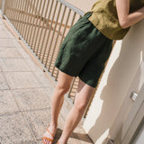 R: MAIN casual linen shorts (Size: XS; Color: Loden Green)