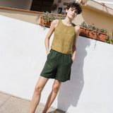 R: MAIN casual linen shorts (Size: XS; Color: Loden Green)