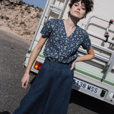 R: GETTY front snaps linen top (Size: XS; Color: Indigo)