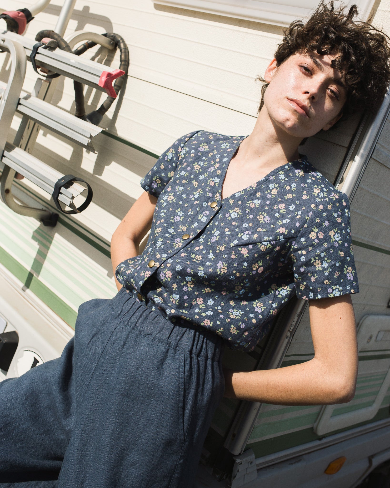 GETTY front snaps linen top - notperfectlinen