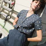 R: GETTY front snaps linen top (Size: S; Color: Swedish Blue)