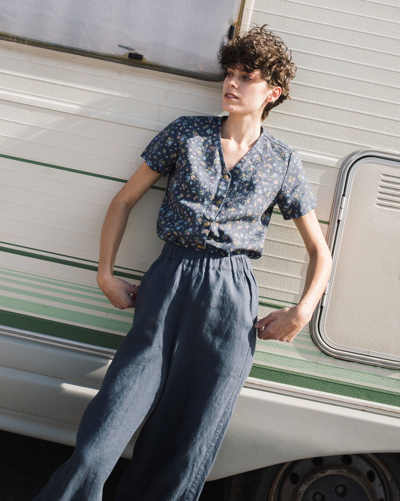 GETTY front snaps linen top - notperfectlinen