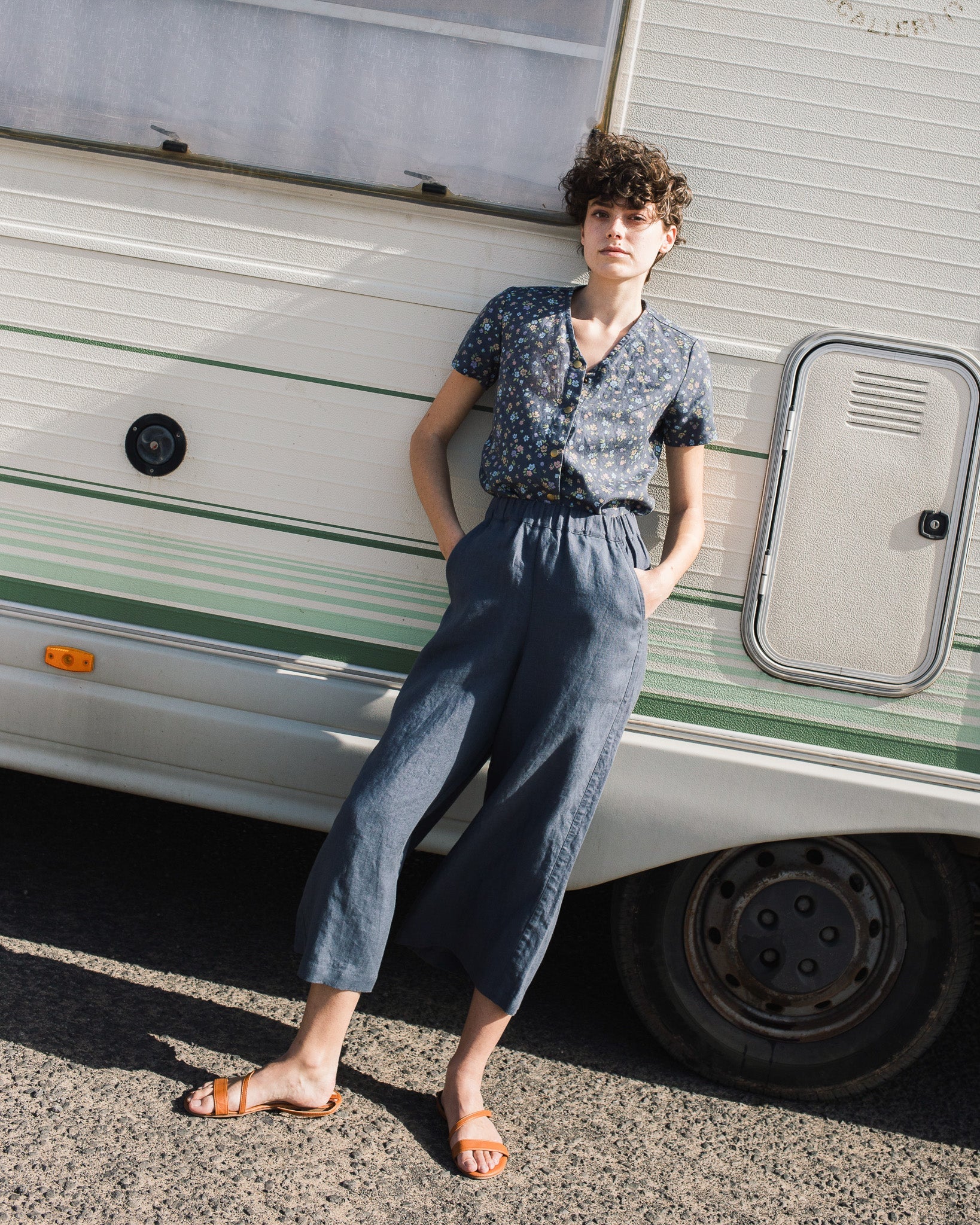 GETTY front snaps linen top - notperfectlinen