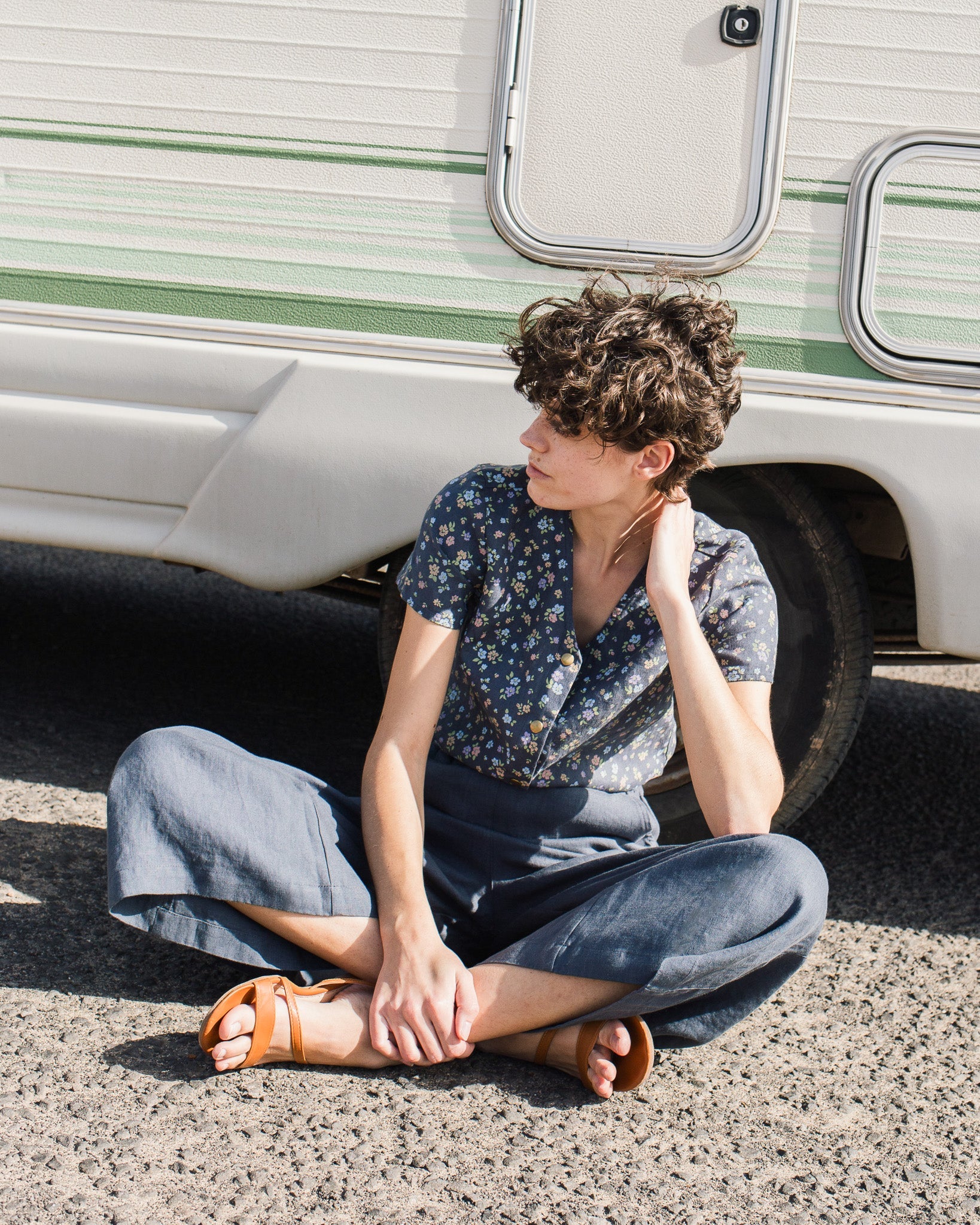 GETTY front snaps linen top - notperfectlinen