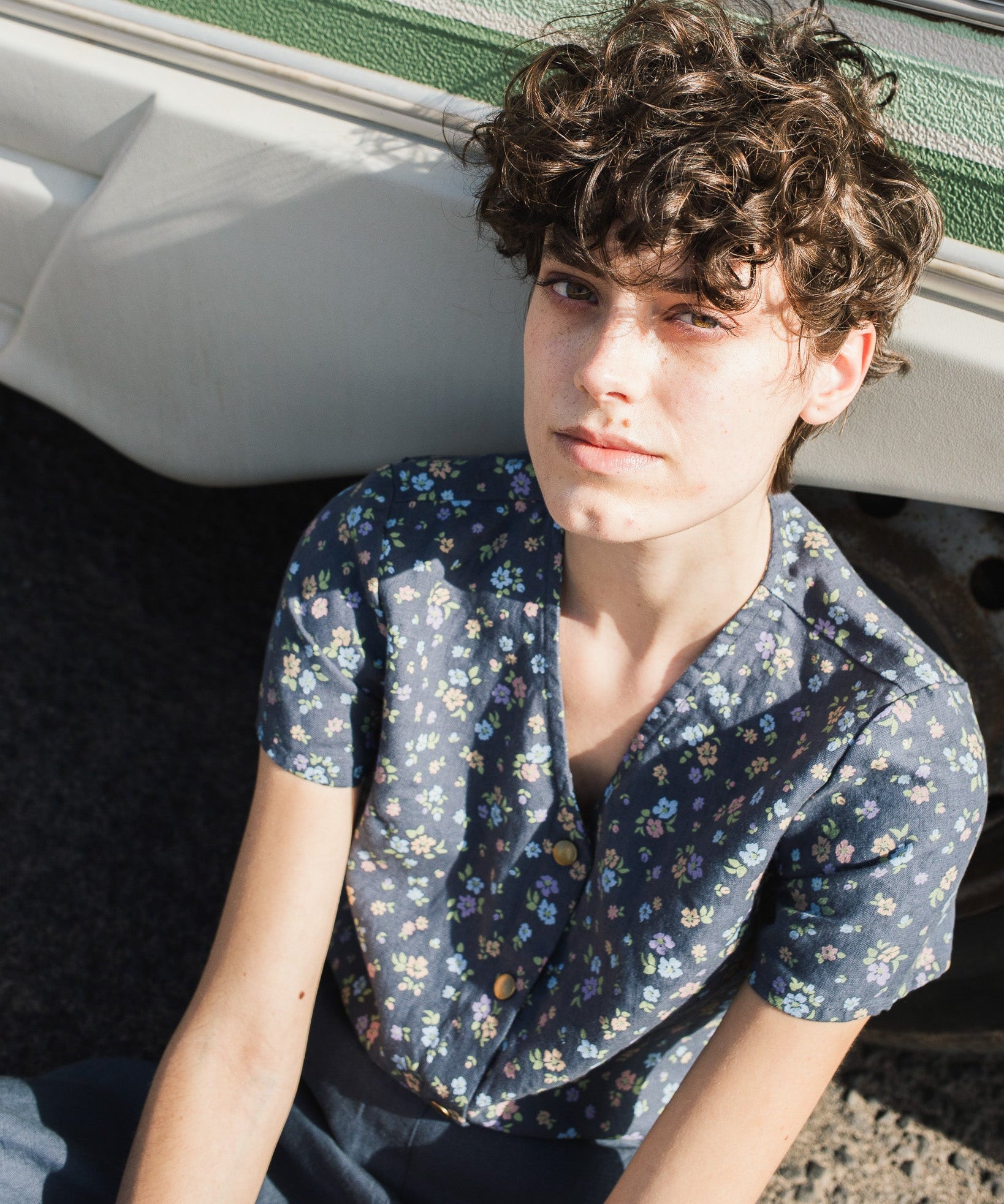 GETTY front snaps linen top - notperfectlinen