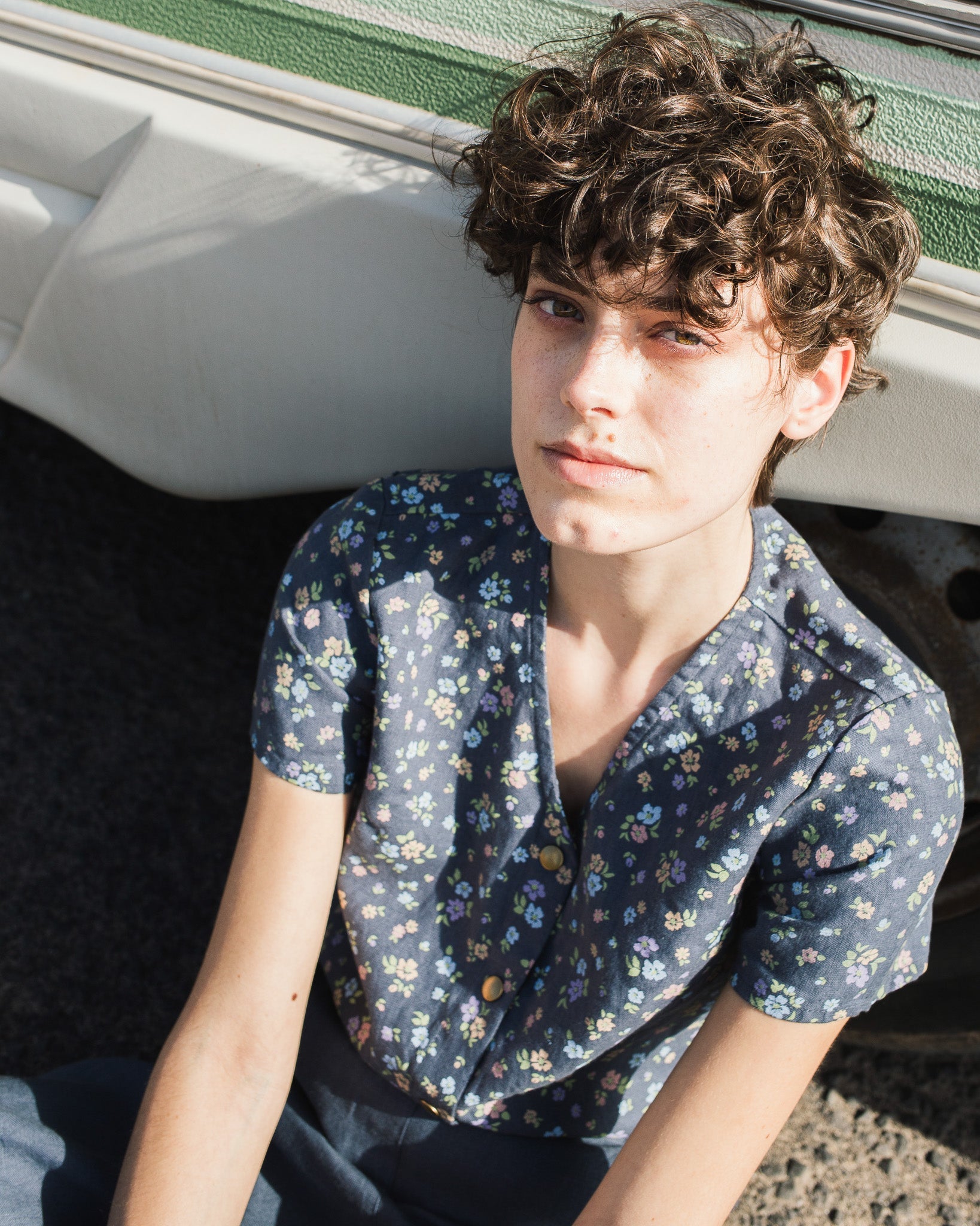 GETTY front snaps linen top - notperfectlinen