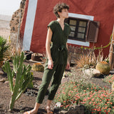 R: MARGARET wrap linen jumpsuit (Size: XS; Color: Natural/Grey Stripes)