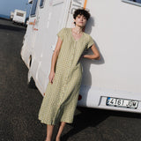 R: CHORA maxi button-down linen dress (Color: Natural/Grey Stripes; Size: S)