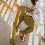 R: DOOLIN high-waisted linen pants (Size: S; Color: Beige)