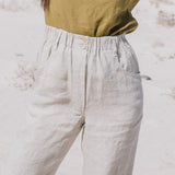 R: DOOLIN high-waisted linen pants (Color: Dark-Grey-Blue; Size: M)