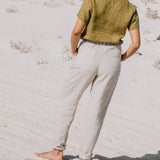 R: DOOLIN high-waisted linen pants (Color: Dark-Grey-Blue; Size: M)