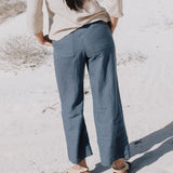 R: PUGLIA straight cut cropped linen pants (Color: Indigo; Size: XS)