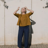 CU: Customized PUGLIA straight cut cropped linen pants (Size: L; Color: Dusty Lavender)
