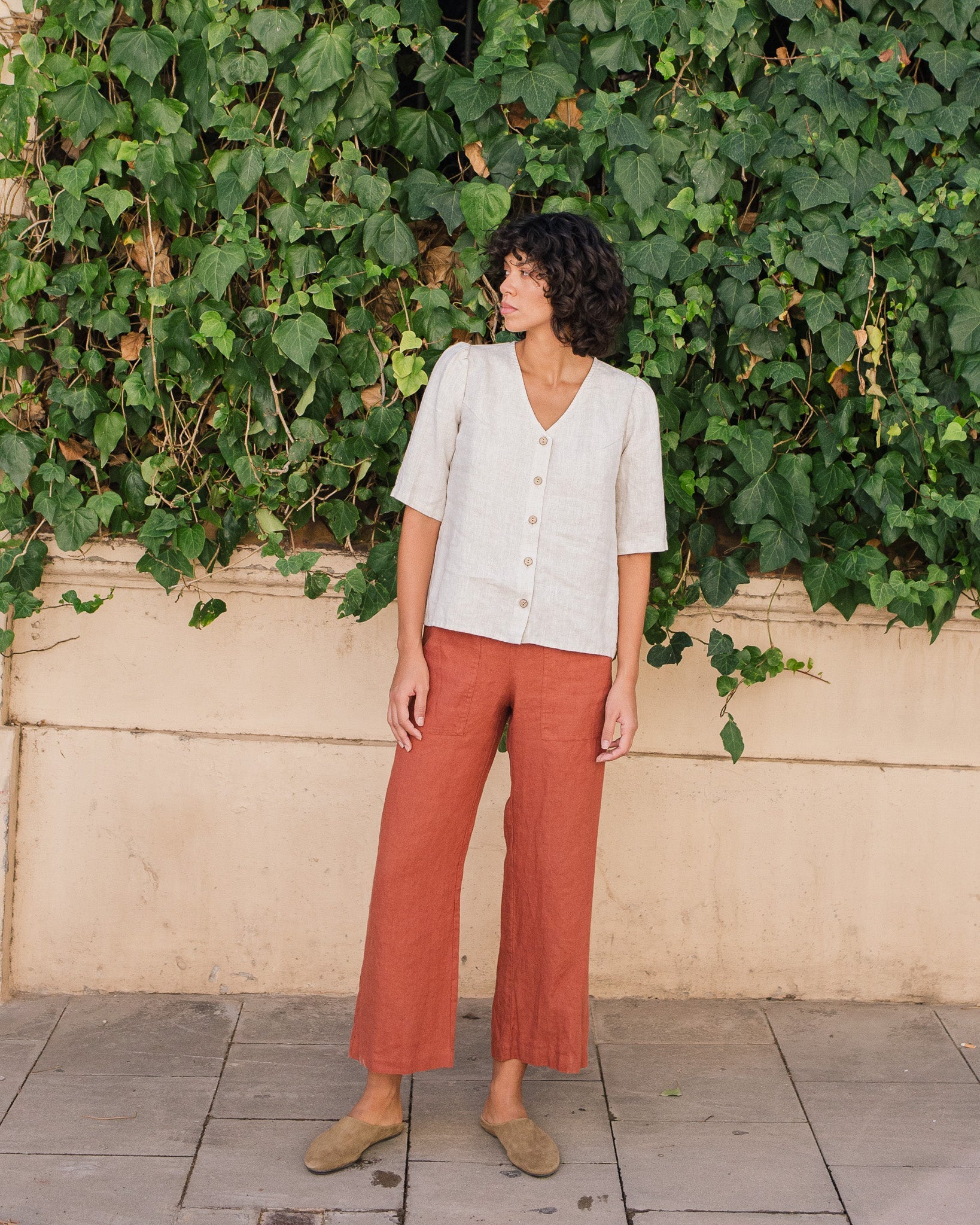 ISLA elbow sleeve linen shirt - notperfectlinen