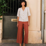 PUGLIA straight cut cropped linen pants