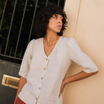 ISLA elbow sleeve linen shirt - notperfectlinen