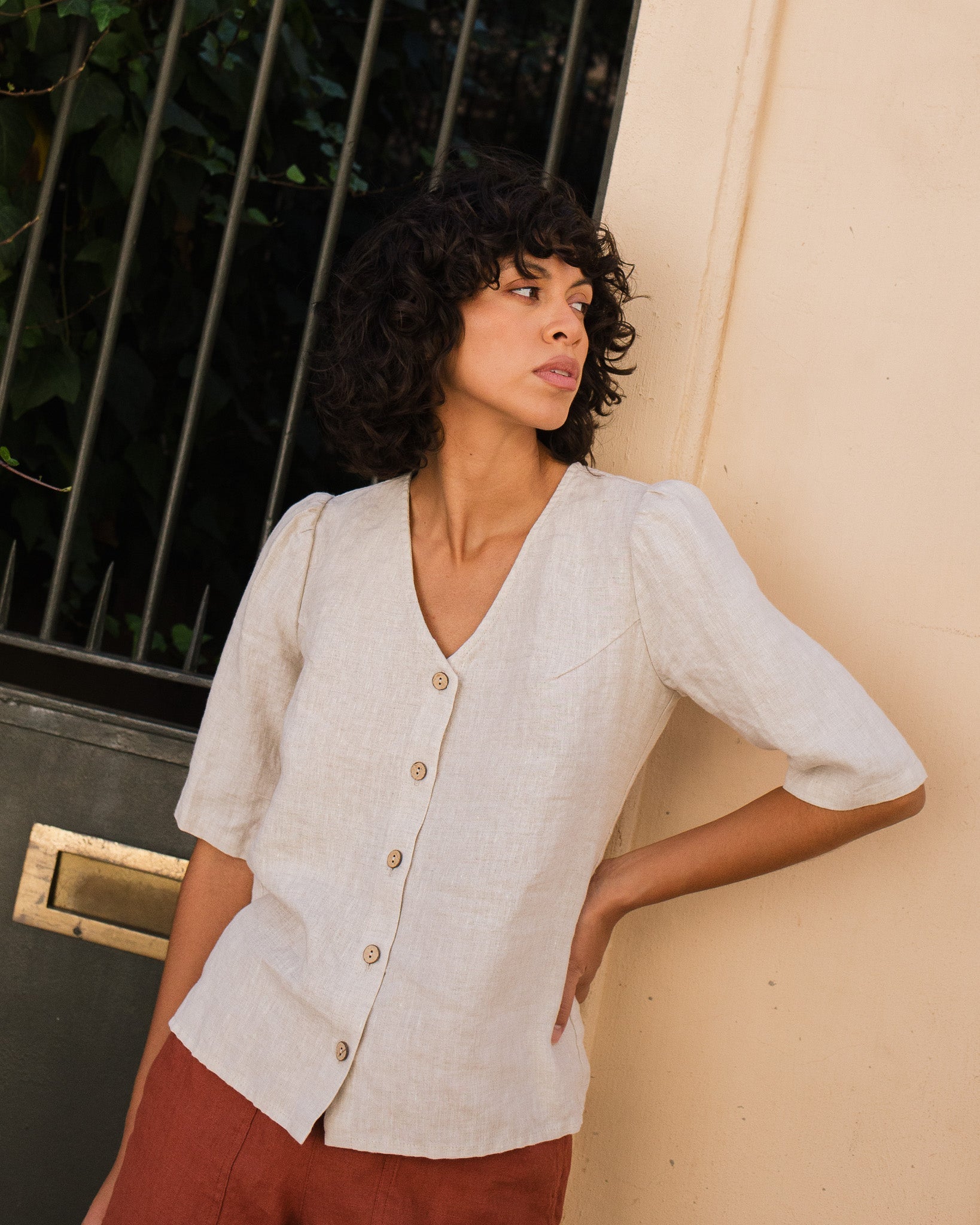 ISLA elbow sleeve linen shirt - notperfectlinen