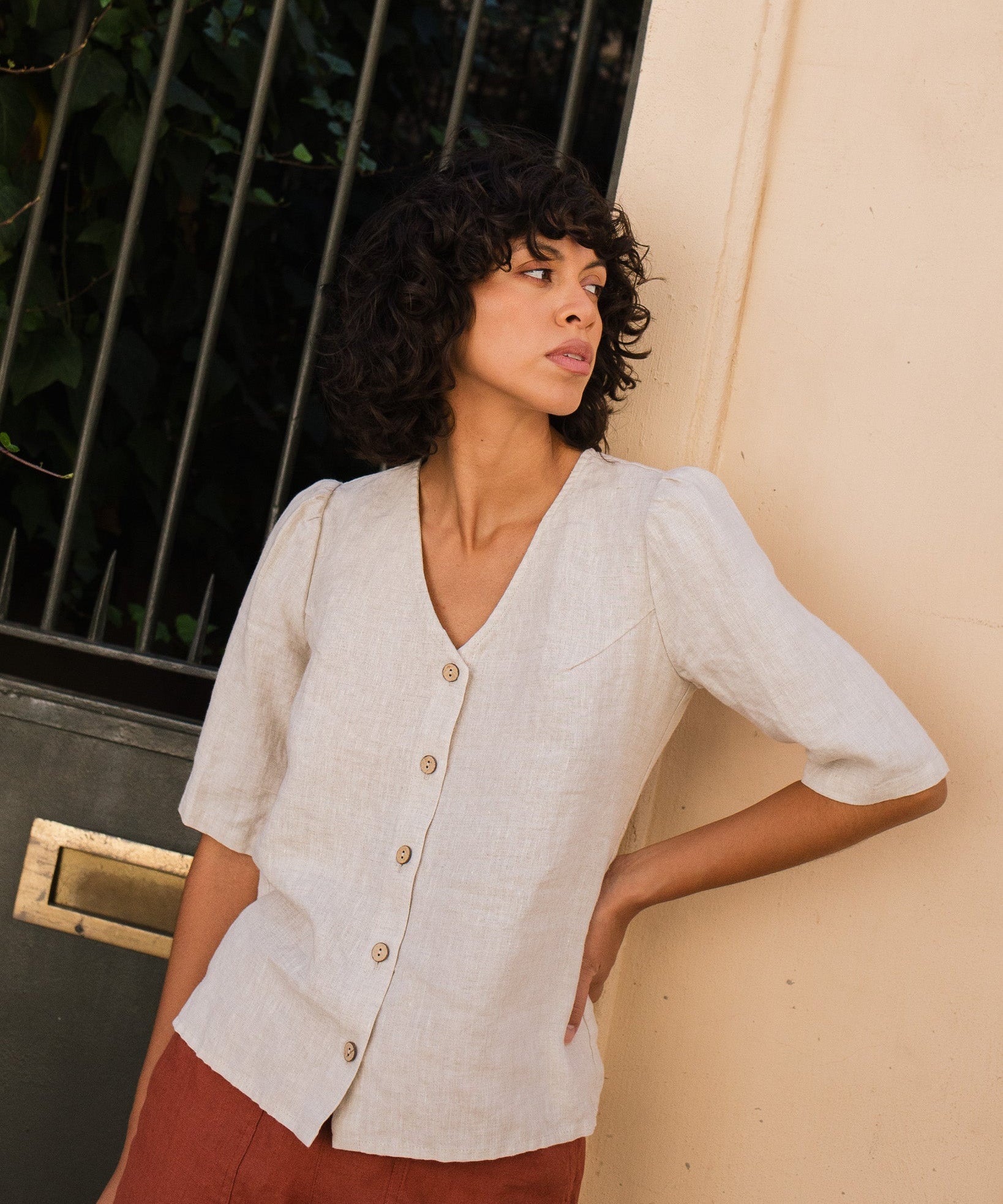 ISLA elbow sleeve linen shirt - notperfectlinen