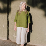 R: JANUARY loose linen top (Size: M; Color: Light Blue Stripes)