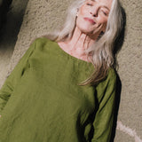 R: JANUARY loose linen top (Size: M; Color: Light Blue Stripes)