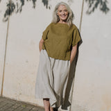R: SION gathered linen skirt (Size: S; Color: Light Red Checks)