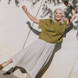 R: SION gathered linen skirt (Size: S; Color: Light Red Checks)