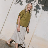 R: SION gathered linen skirt (Size: S; Color: Light Red Checks)