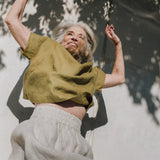 R: SION gathered linen skirt (Size: S; Color: Light Red Checks)