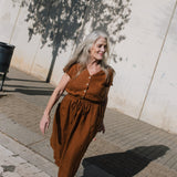R: REINE waisted linen dress (Size: XL; Color: Dusty Lavender)