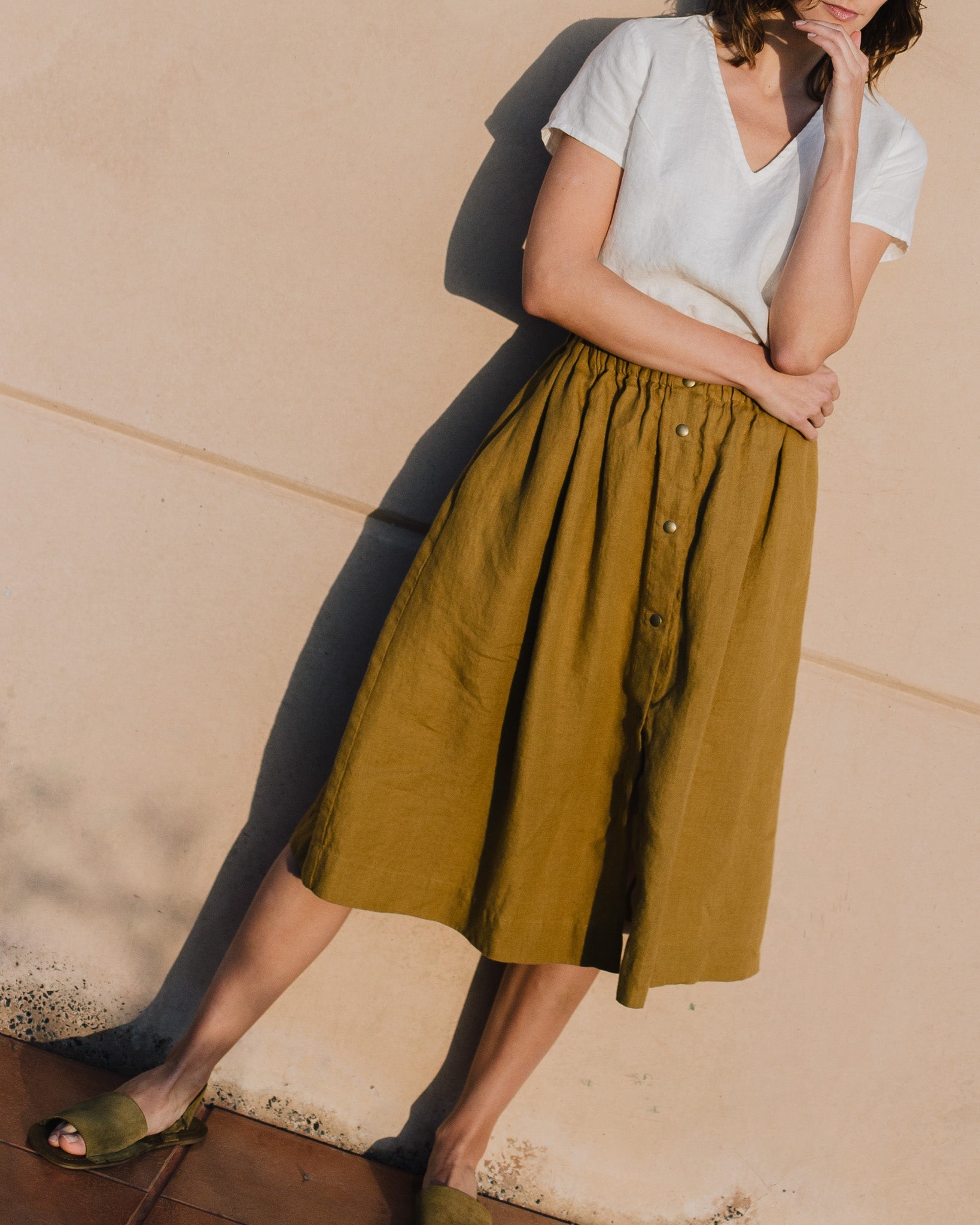 MARSEILLE linen front snap skirt - notperfectlinen